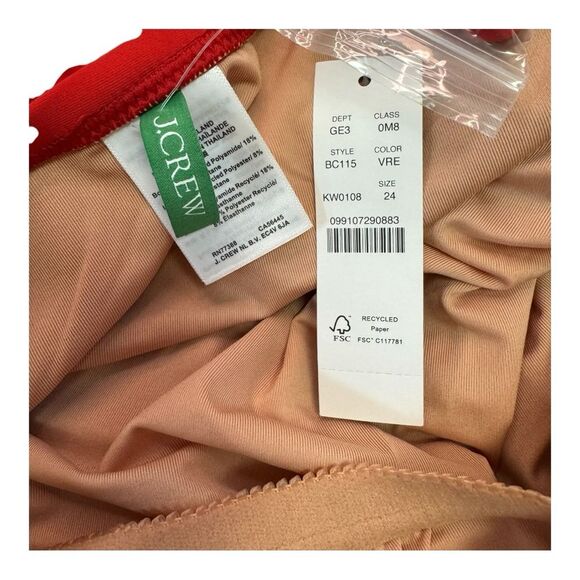 J. Crew Red Ruched Strapless One Piece Swimsuit Bathing Suit Size 24 - Picture 3 of 7